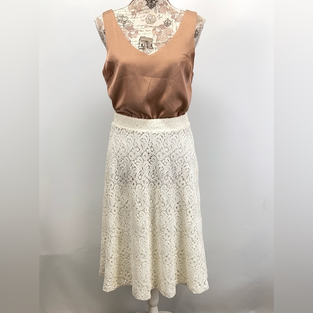 MASSIMO DUTTI Winter white Lace A-Line Skirt size 8 - Picture 3 of 15